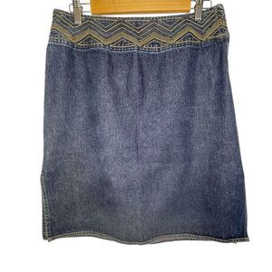 Vintage Liz Claiborne Denim Skirt Size 12P A-Line Embroidered Zip Side Western